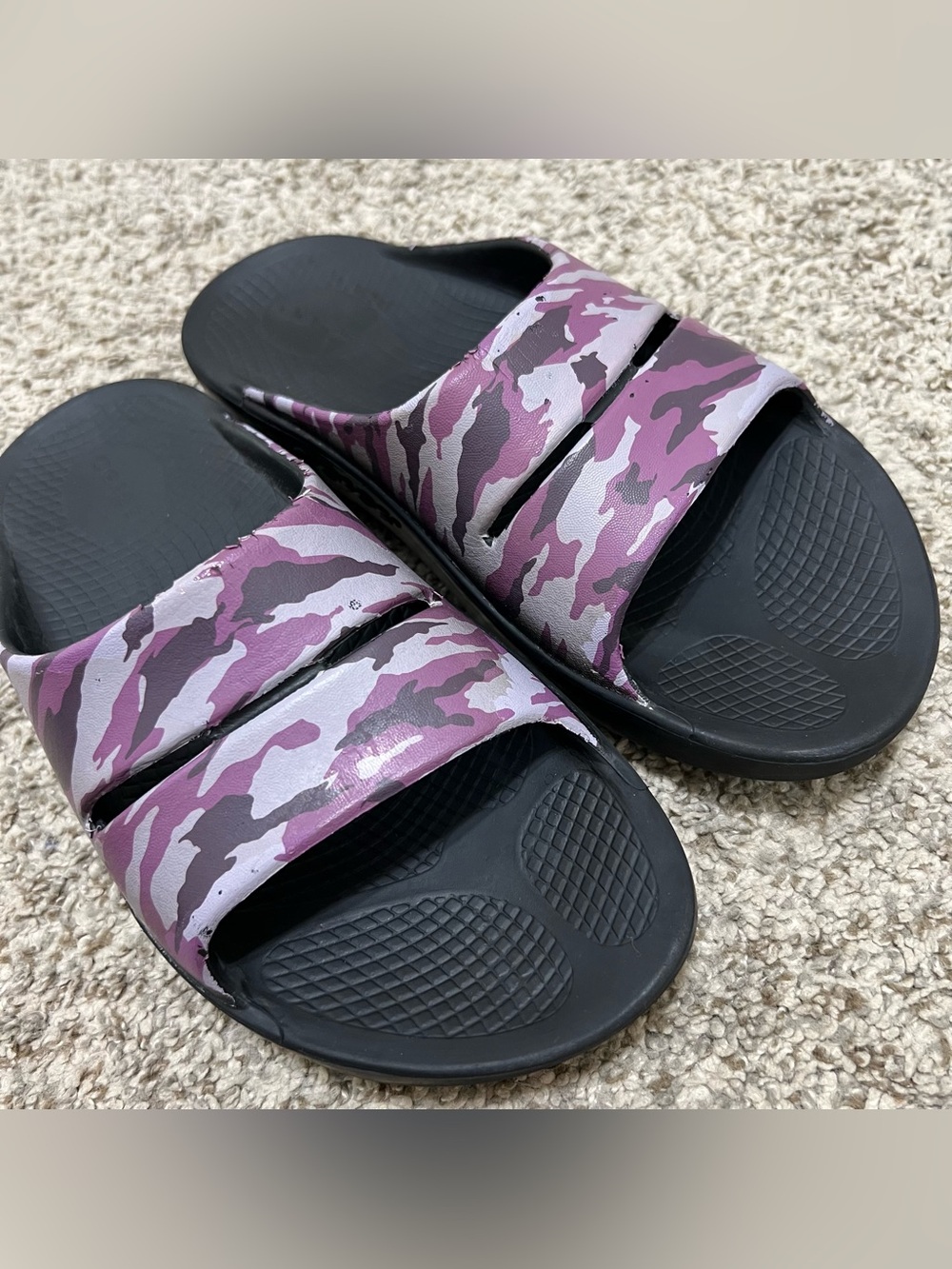 OOFOS OOahh Sport Slides Purple Camo Unisex Size M6/W8 - Picture 3 of 8